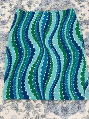 Talbots Cotton Blend Skirt, Bright Beautiful Blues & Green Size 10